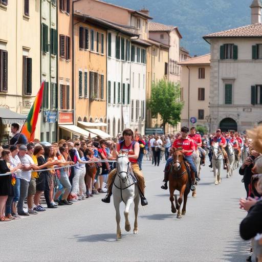 Corridori che portano i Ceri durante la Festa dei Ceri a Gubbio