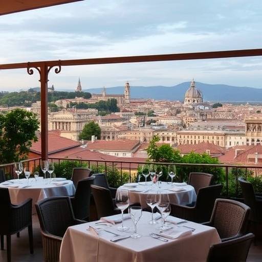 Interni eleganti del ristorante La Pergola a Roma con vista panoramica sulla citt&agrave;