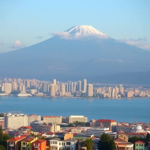 Panorama di Napoli con il Vesuvio sullo sfondo.