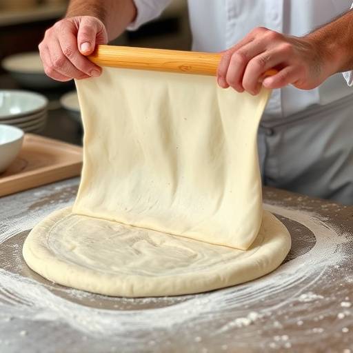 Pizzaiolo che dimostra come stendere l'impasto della pizza in un corso di cucina a Napoli