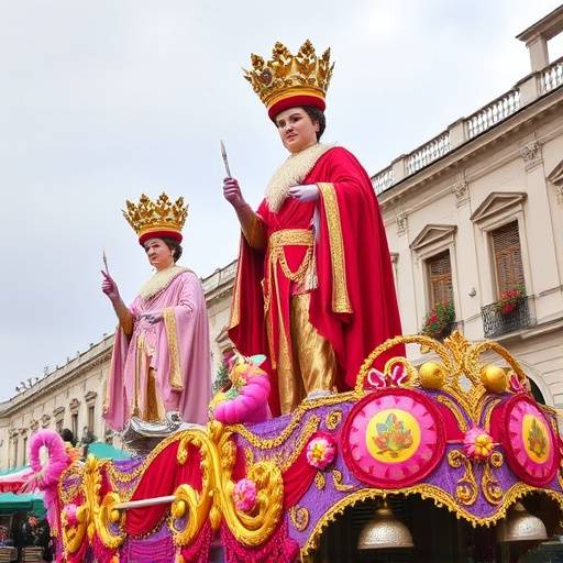 Un carro allegorico del Carnevale di Viareggio con figure giganti di cartapesta
