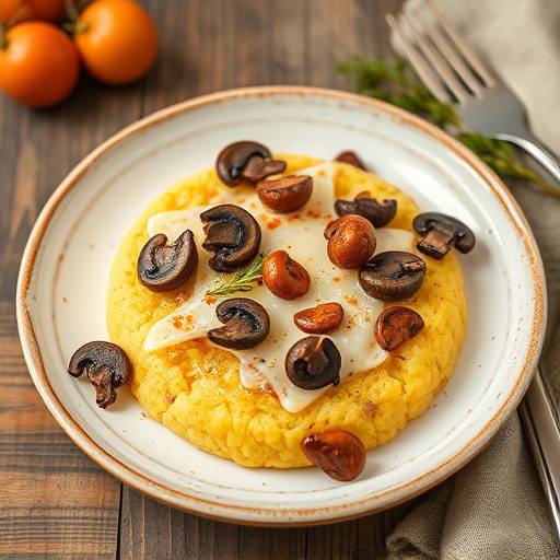 Un piatto di polenta fumante servita con funghi porcini e formaggio fuso