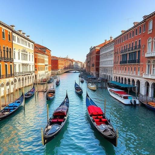 Veduta di Venezia, con il Canal Grande e le gondole.