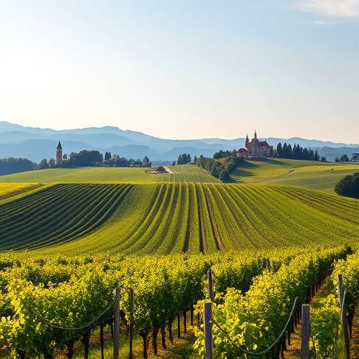 Vigneti sulle colline del Piemonte, con un castello sullo sfondo.